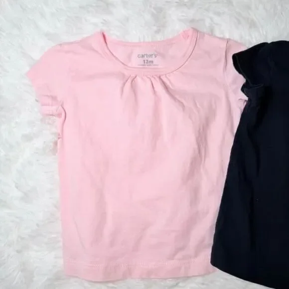 Toddler Girl Outfit Bundle 12M Pink Black Tops Carter’s (2 Piece Set) - Picture 4 of 5
